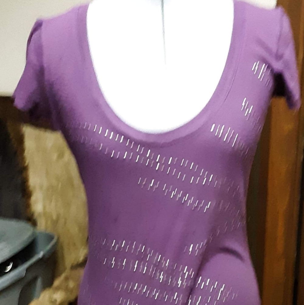 Purple scoop neck studded t-shirt